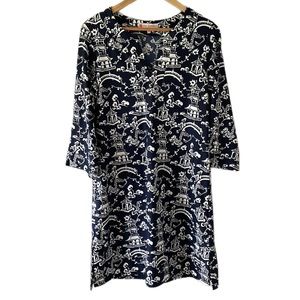Jude Connally Chinoiserie Cherry Blossom Pagoda 3/4 Sleeve Shift Printed Dress